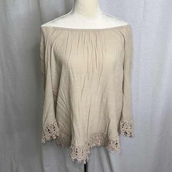 WESTPORT Crepe Fabric style top with Asymmetrical Neck in Mocha/Latte-6023 - Picture 2 of 3